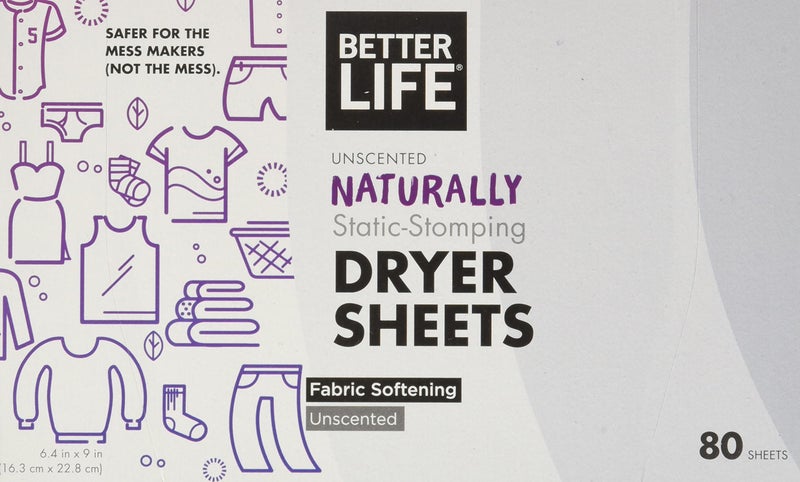 Better Life Natural Dryer Sheets, Unscented, 80 Count - Image 1